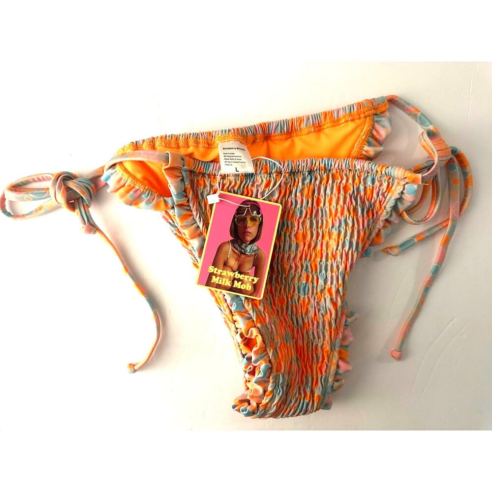 Strawberry Milk Mob Ruffle Smock Pastel Abstract Bikini Bottom - Size L